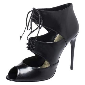 Pre Owned Tom Ford Black Leather Peep Toe Ankle Booties Size 39