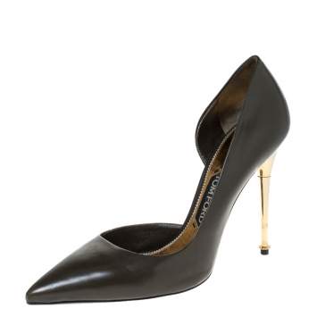 Pre Owned Tom Ford Olive Green D'Orsay Leather Pointed Toe Pumps Size 40