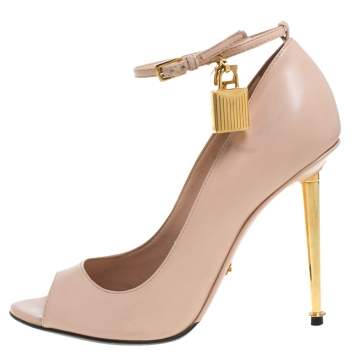 Pre Owned Tom Ford Dusty Pink Leather Padlock Peep Toe Pumps Size 36.5 
