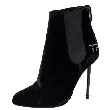 Pre Owned Tom Ford Black Suede Crystal Embellished Ankle Boots Size 38.5
