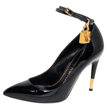 Pre Owned Tom Ford Black Patent Leather Padlock Pointed Toe Pumps Size 36