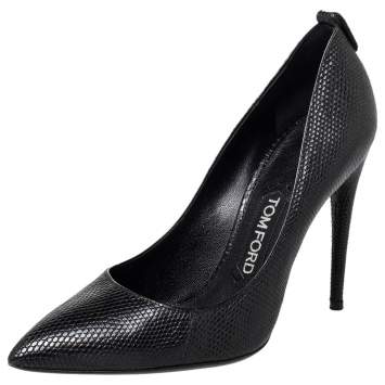 Pre Owned Tom Ford Black Textured Leather Pointed Toe Pumps Size 37.5