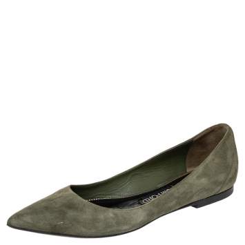 Pre Owned Tom Ford Green Suede Pointed Toe Ballet Flats Size 36