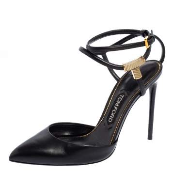 Pre Owned Tom Ford Black Leather Ankle Strap Sandals Size 38.5