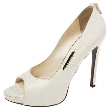 Pre Owned Tom Ford White Python Leather Peep Toe Pumps Pumps Size 39