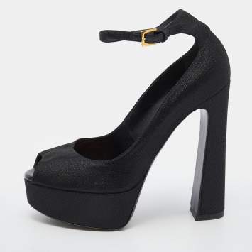 Pre Owned Tom Ford Black Shimmering Fabric Platform Pumps Size 39