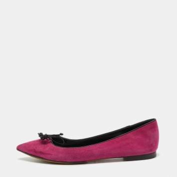 Pre Owned Tom Ford Pink/Black Suede and Leather Ballet Flats Size 37.5