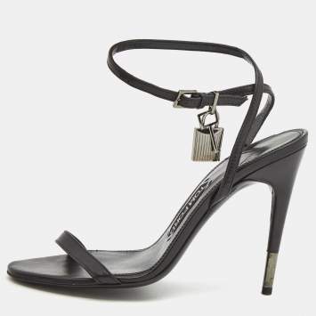 Pre Owned Tom Ford Black Leather Padlock Ankle Strap Sandals Size 39