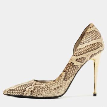 Pre Owned Tom Ford Beige/Brown Python Leather D'orsay Pointed Toe Pumps Size 37