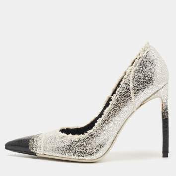 Pre Owned Tom Ford Silver Texture Leather Ombre Pumps Size 37.5