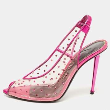 Pre Owned Tom Ford Purple/Transparent  PVC and Leather Crystal Embellished Slingback Pumps Size 38