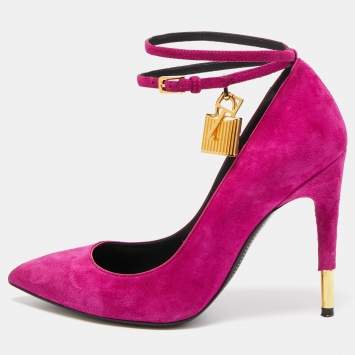 Pre Owned Tom Ford Purple Suede Pointed Toe Padlock Pumps Size 36.5