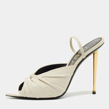 Pre Owned Tom Ford White Leather Open Toe Slingback Sandals Size 38.5