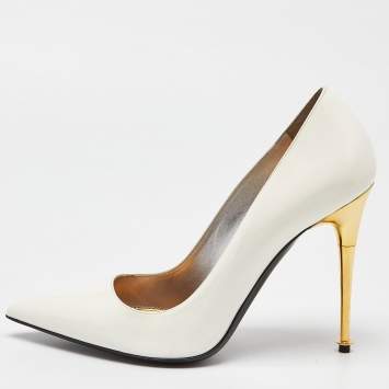 Pre Owned Tom Ford Off White Patent Leather Pointed Toe Pumps Size 39