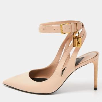 Pre Owned Tom Ford Beige Leather Padlock Pumps Size 39