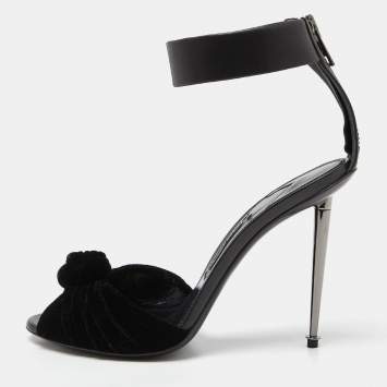 Pre Owned Tom Ford Black Velvet and Leather Ankle Strap Sandals Size 41