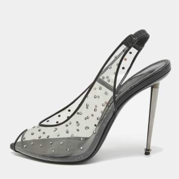 Pre Owned Tom Ford Transparent/Black PVC Polka Dot Print Slingback Pumps Size 41