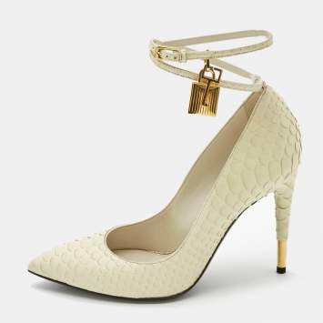 Pre Owned Tom Ford White Python Leather Padlock Pumps Size 37.5