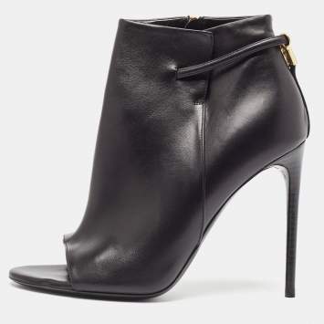 Pre Owned Tom Ford Black Leather Zip Up Ankle Boots Size 39