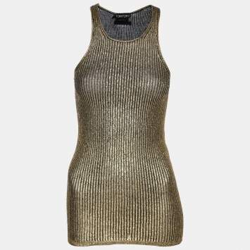 Pre Owned Tom Ford Gold Rib Knit Tank Top XS