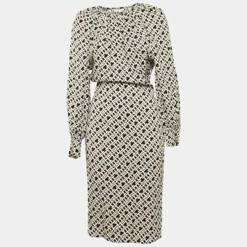Pre Owned Tommy Hilfiger Black Logo Print Viscose Midi Dress XS