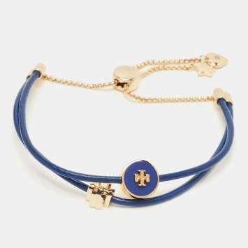 Pre Owned Tory Burch Kira Enamel Gold Tone Cord Bracelet 
