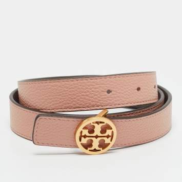 Pre Owned Tory Burch Miller M Reversible Buckle Belt Pink/Grey Leather