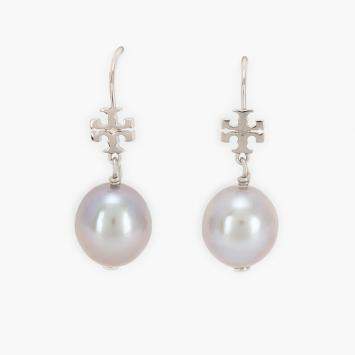 Pre Owned Tory Burch Grey Pearl Drop Earrings