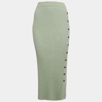 مملوكة مسبقًا Tory Burch Green Lurex Rib Knit Midi Skirt L