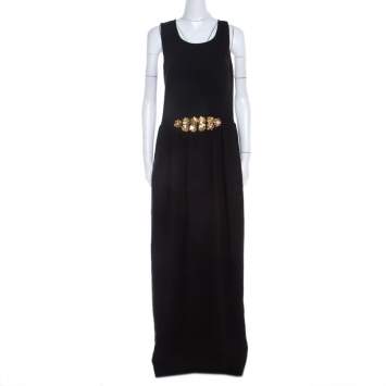 Pre Owned Tory Burch Black Embellished Crepe Criss Cross Back Sleeveless Gown M