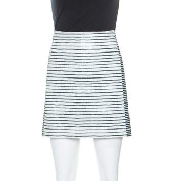 Pre Owned Tory Burch Bicolor Striped Leather Sorrel Skirt M