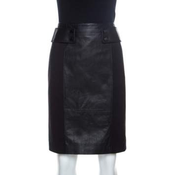 Pre Owned Tory Burch Black Leather Madison Pencil Skirt S