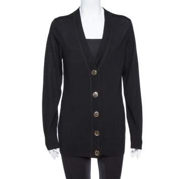 Pre Owned Tory Burch Black Merino Wool Simone Cardigan M
