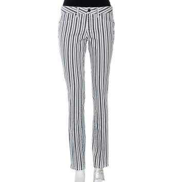 Pre Owned Tory Burch White & Blue Striped Denim Marlien Leggings M