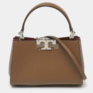 Pre Owned Tory Burch Two Tone Brown Leather and Suede Mini Eleanor Top Handle Bag