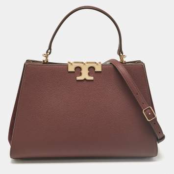 Pre Owned Tory Burch Burgundy Leather and Suede Eleanor Top Handle Bag