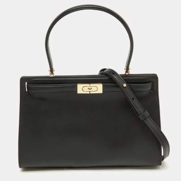Pre Owned Tory Burch Black Leather Small Lee Radziwill Top Handle Bag