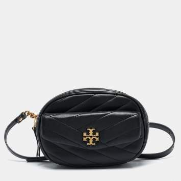 Pre Owned Tory Burch Black Chevron Leather Kira Belt Bag