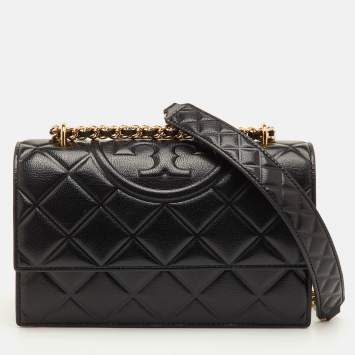 Pre Owned حقيبة كتف توري برش فليمينغ جلد أسود صغيرة متحولة