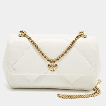 Pre Owned Tory Burch Kira Mini White Diamond Quilt Leather Shoulder Bag
