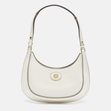 Pre Owned Tory Burch Robinson Crescent Off White Glossy Leather Bag