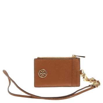 Pre Owned Tory Burch Tan Leather Lanyard ID Card Holder