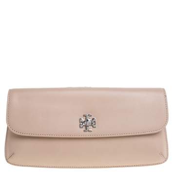 Pre Owned Tory Burch Pink Leather Slim Diana Flap Clutch