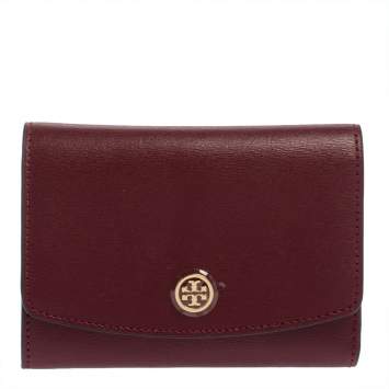 Pre Owned Tory Burch Burgundy Leather Robinson Wallet