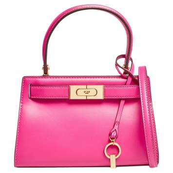 Pre Owned Tory Burch Fuchsia Leather Petite Lee Radziwill Top Handle Bag