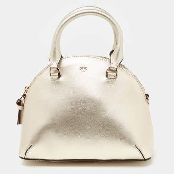 Pre Owned Tory Burch Gold Saffiano Leather Mini Robinson Dome Satchel