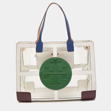 Pre Owned Tory Burch Multicolor/Clear PVC and Faux Leather Quadrant Ella Tote