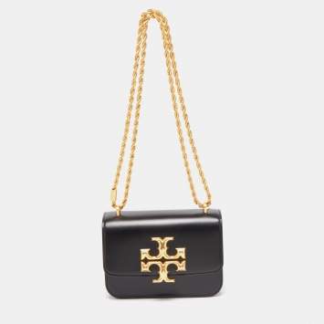 Pre Owned Tory Burch Black Leather Small Convertible Eleanor Shoulder Bag 