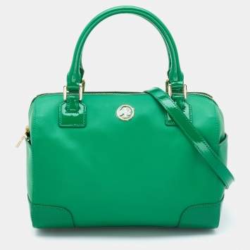 Pre Owned Tory Burch Green Leather Robinson Boston Bag