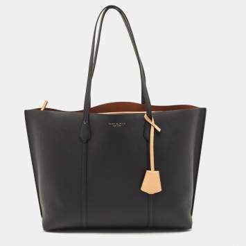 Pre Owned Tory Burch Black/Beige Leather Perry Tote